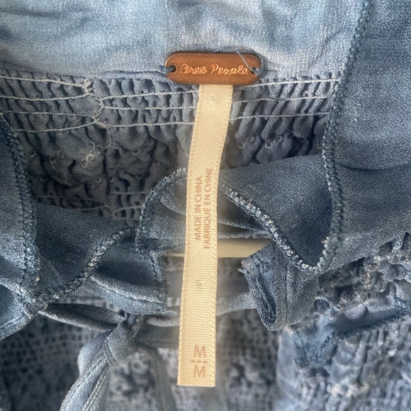 FREE PEOPLE Womens Ruffle Me Up Smocked Tie Tank Drawstring Sleeveless Blue Med - Picture 7 of 11